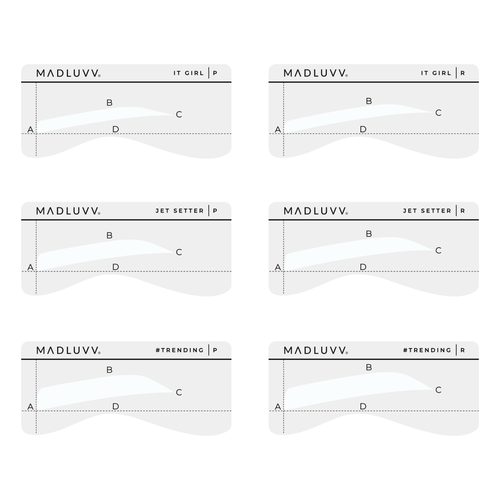 New! Madluvv Straight Up 6 Stencil Eyebrow Shaping Set